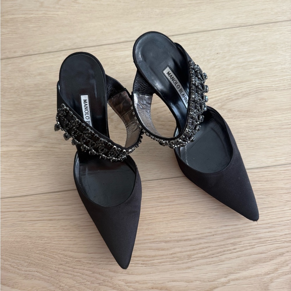 Manolo Blahnik Black Satin Heels